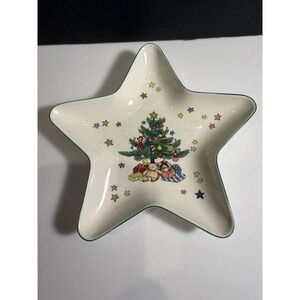 Vintage NIKKO Christmastime 6" Star Shaped Ceramic Holiday Trinket Dish Japan